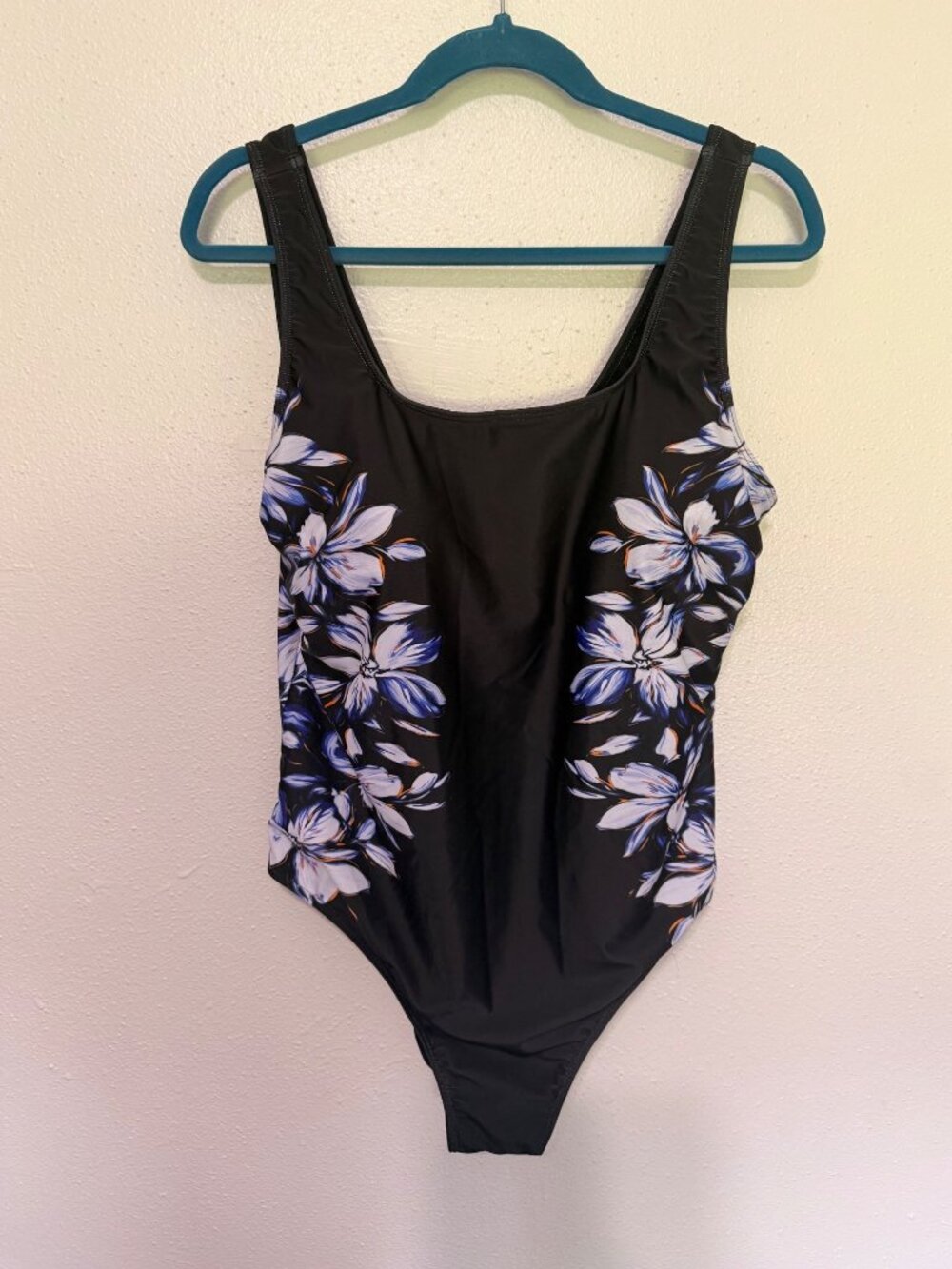 Modlily Swimsuit Black with Purple White Floral on sides slimming Womans XL